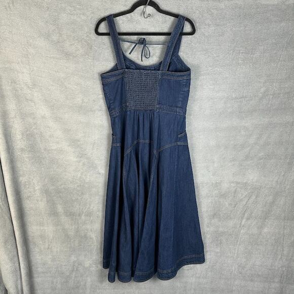 Pilcro Anthropologie Dress Womens Medium Blue Denim Button Midi Sleeveless Boho - Picture 6 of 15